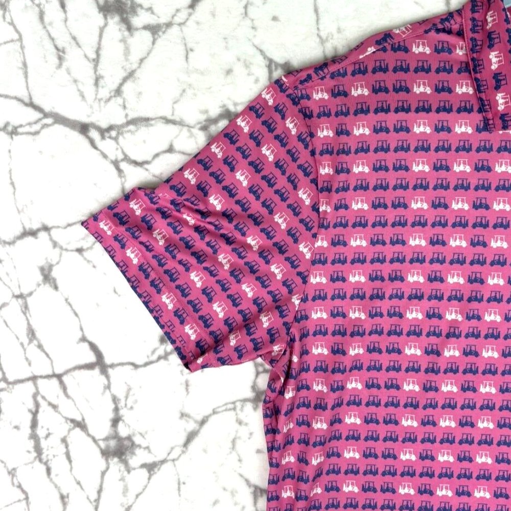 SNAKE EYES Golf Polo Shirt Men's XL Bright Pink Blue White Golf Carts Allover - Picture 5 of 11